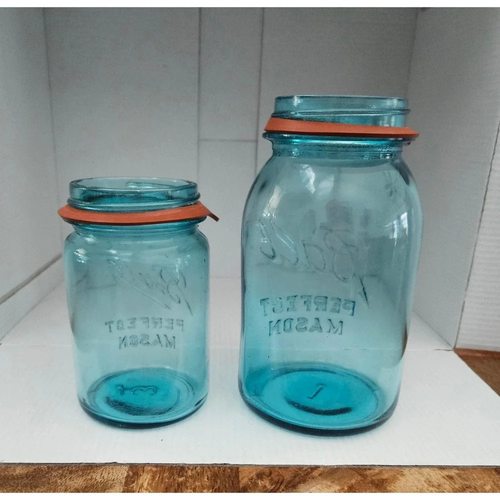 Vtg Ball Perfect Mason Jars Pint and Quart Rubber Gasket Zinc Lid Canning 1920s